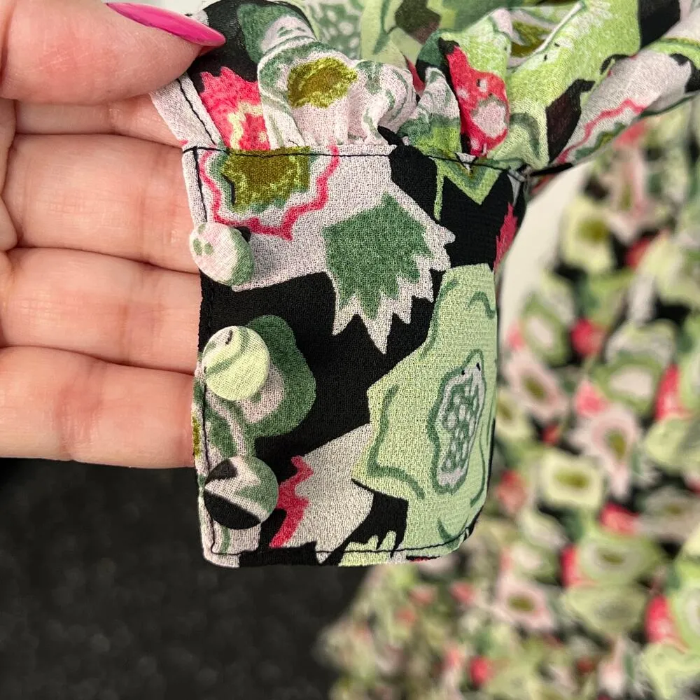 Cinq A Sept Lucille Tiered Ruffle Floral Midi Dress Abstract Green Prairie 0 NWT - Image 13