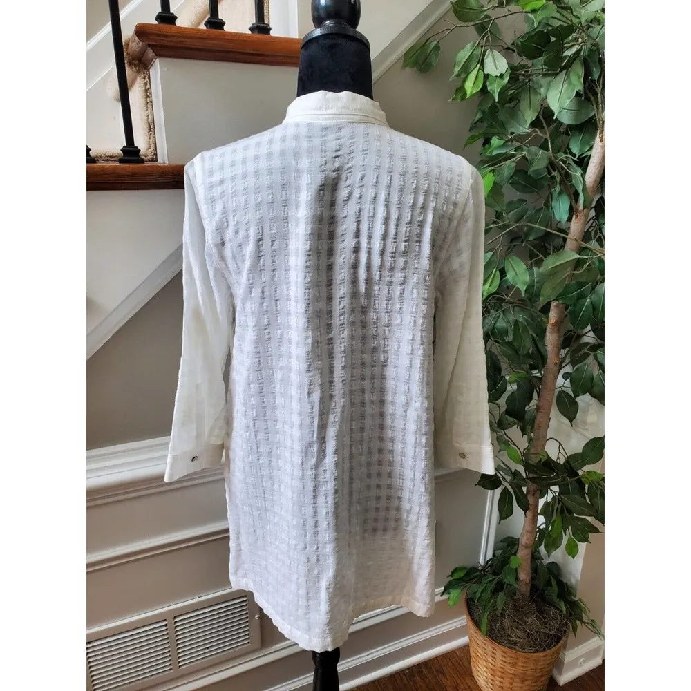 J.Jill Womens White Cotton Collared Long Sleeve Buttons Down Casual Shirt Size S - Image 6