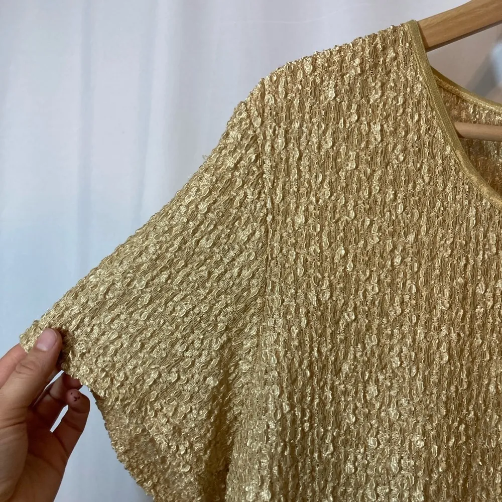 Vintage! Helene St Marie Gold Bubble Popcorn Short Sleeve Tunic Shirt Blouse Top Size M - Image 3