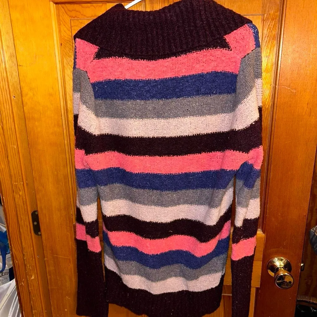 Moda International Y2K Striped Multicolor Sweater Large Brown - Image 5