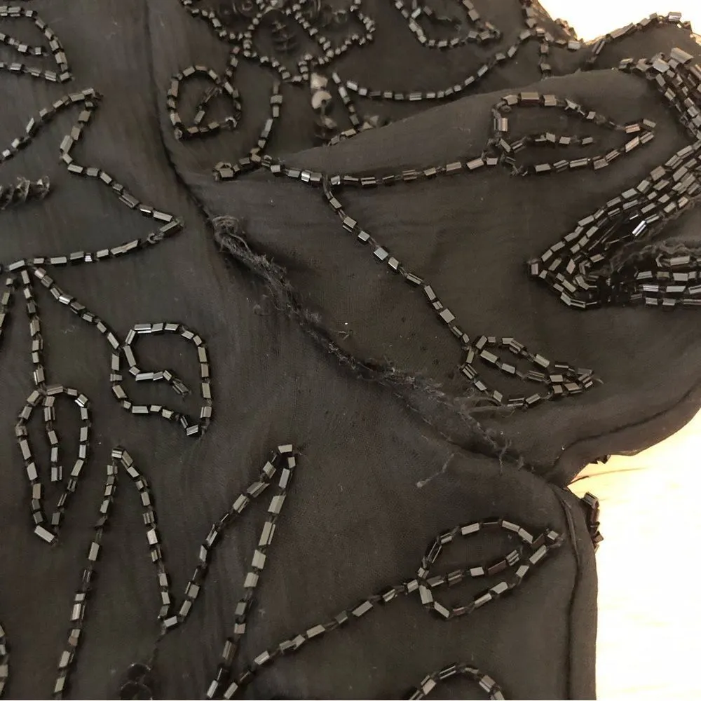 Stenay Vintage 80’s Black Beaded Zigzag Trim Short Sleeve Tiered Dress size 8 - Image 12