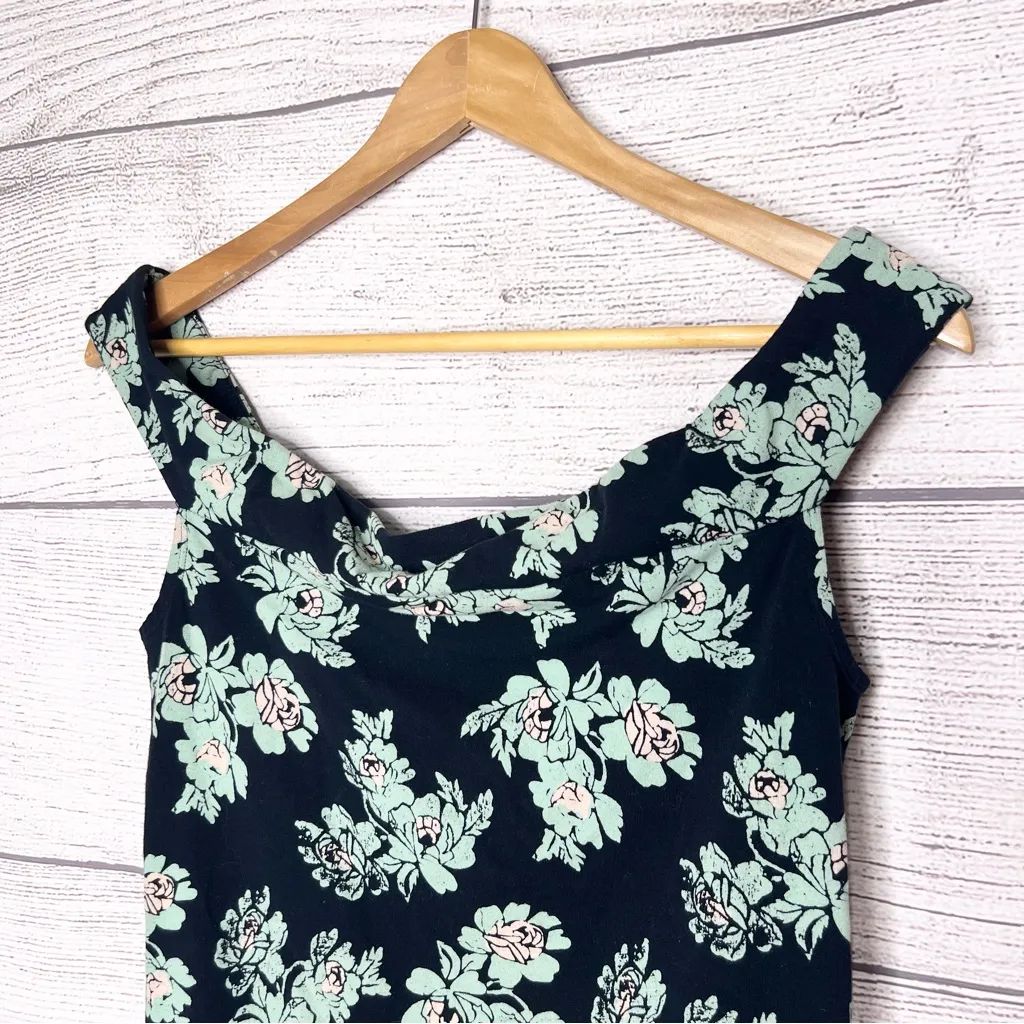 Free People So Much Floral Off Shoulder Bodysuit Size Large Black Mint Green - Image 5