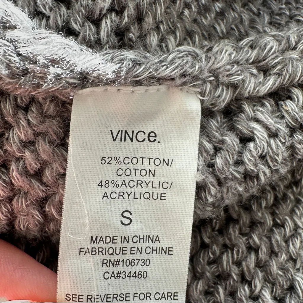 Vince  Knitted By Hand Cardigan Sweater Open Knit Gray Vneck Oversized Knit S - Image 5