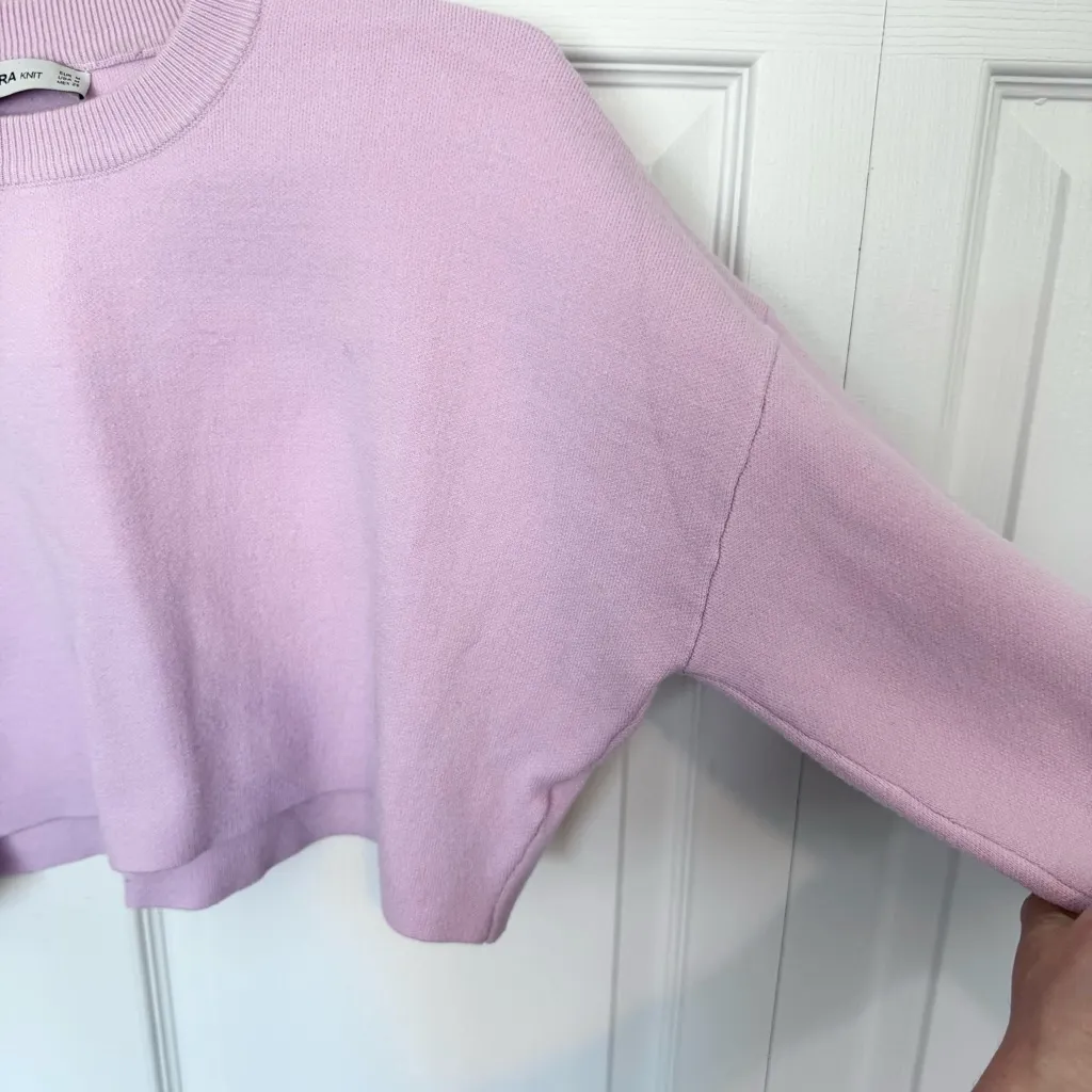 Zara Lilac Wide Sleeve Cropped Sweater MEDIUM - Image 3