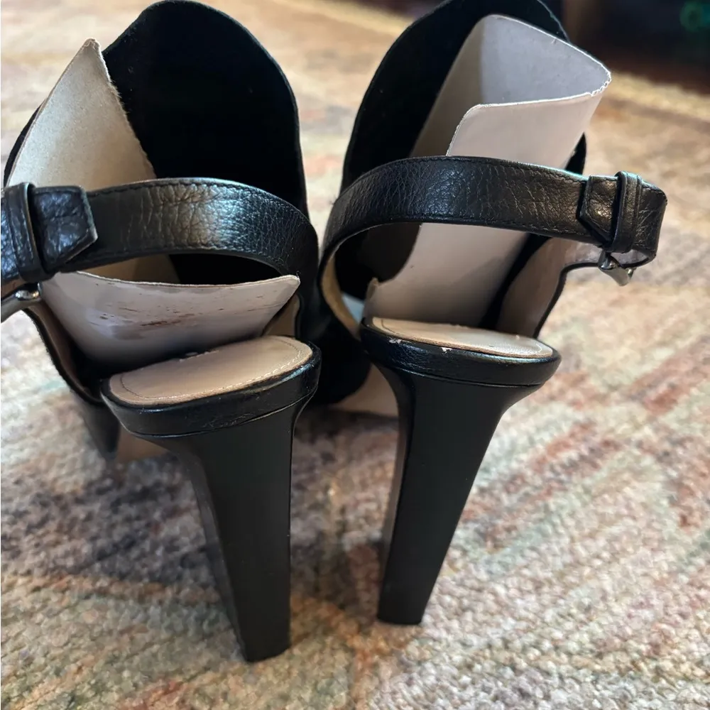 leather peep toe slingback block heels sz 39 - Image 4