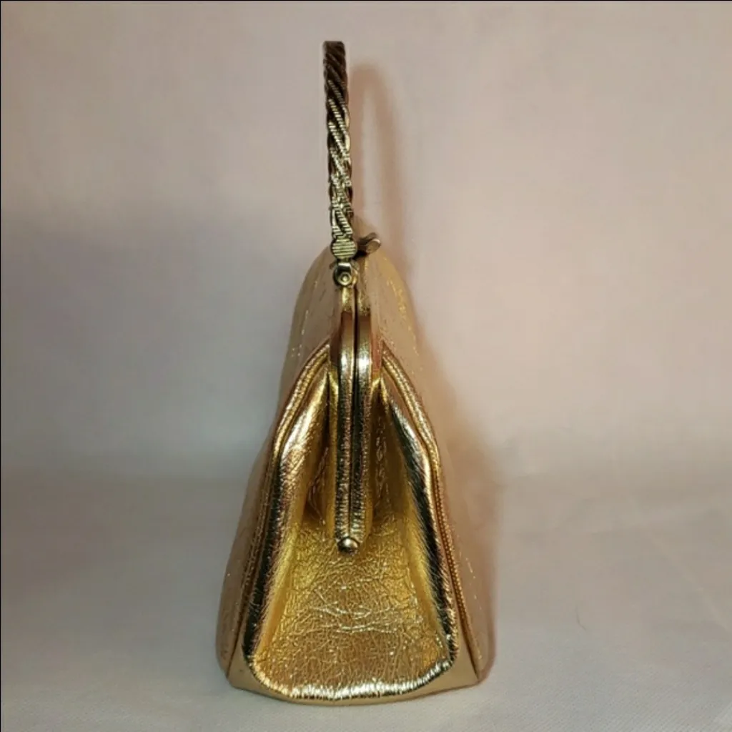 Vintage rare JR Florida gold glam handbag with gold metal handle - Image 4