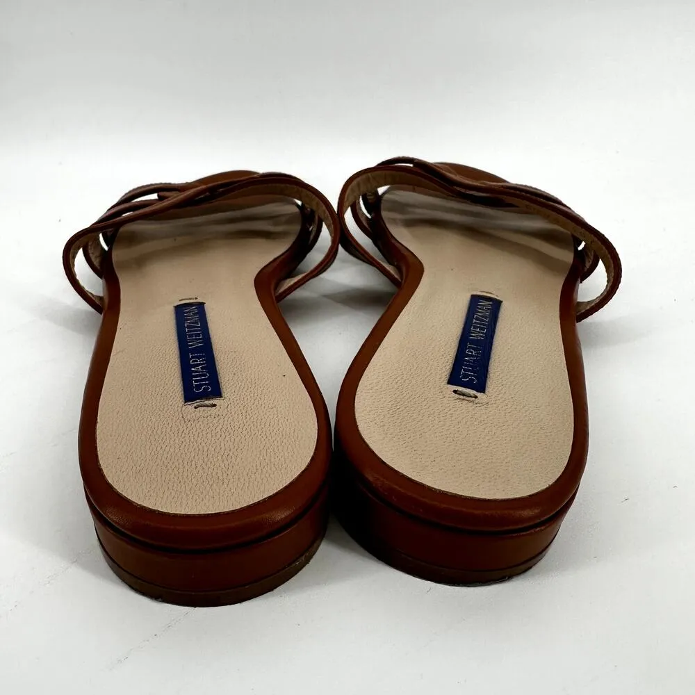 Stuart Weitzman Cami Leather Sandals Interlocking Vamp Straps Heel Brown 7.5 - Image 7