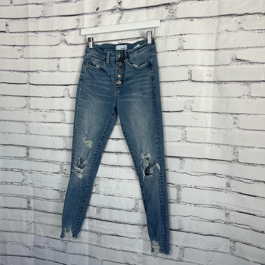 Vervet Flying Monkey High Rise Skinny Jeans Button Fly Distressed Women’s 26 Y2K Blue - Image 8