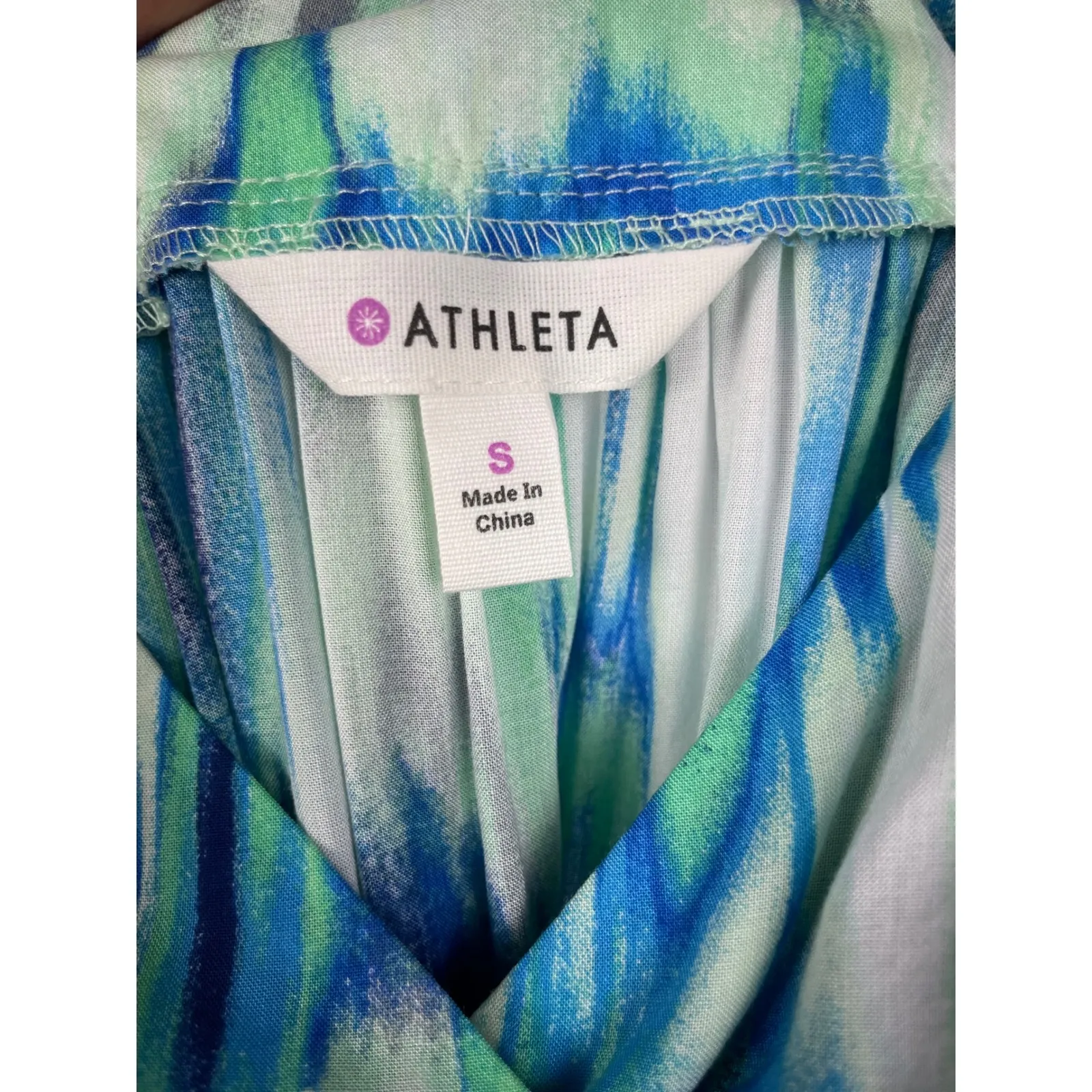 Athleta Georgia Teal Blue Green Ikat Halter Neck Midi Dress Women's Size S - Image 5