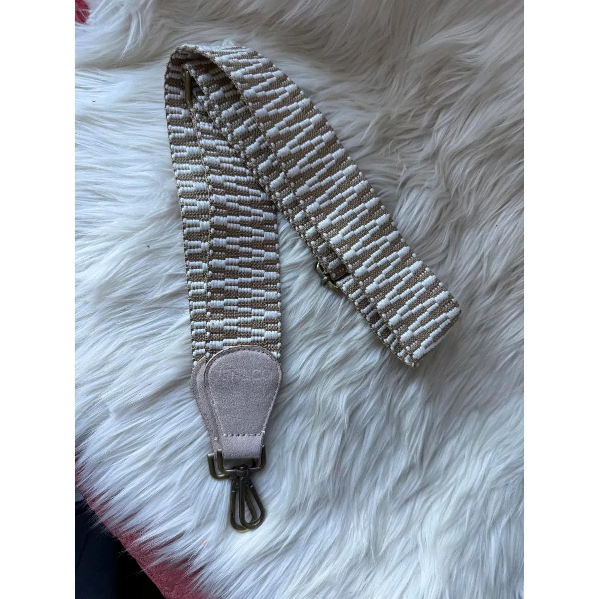 Jen & Co Woven Bag Strap with Leather Ends and Metal Clips White - Image 2