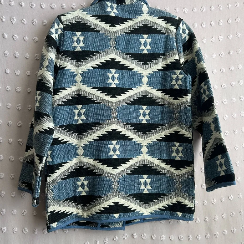 Haband‎ Vintage Southwest Aztec Print Cotton Heavy Weight Blazer Sz S Western Blue - Image 2
