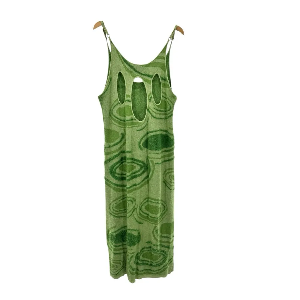 House of Sunny Hockney Knitted Green Swirl Midi Dress 10 Club‎ Date Night Party - Image 4