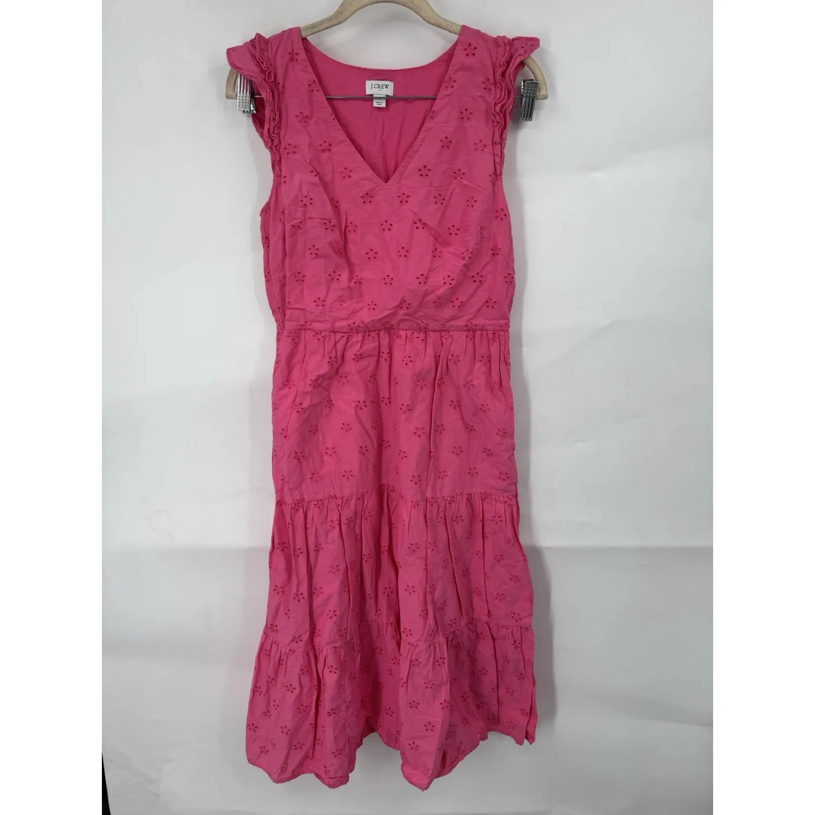 J. Crew Eyelet Midi Dress Women 4 Pink Preppy Peasant Coquette Whimsical Cottage - Image 2