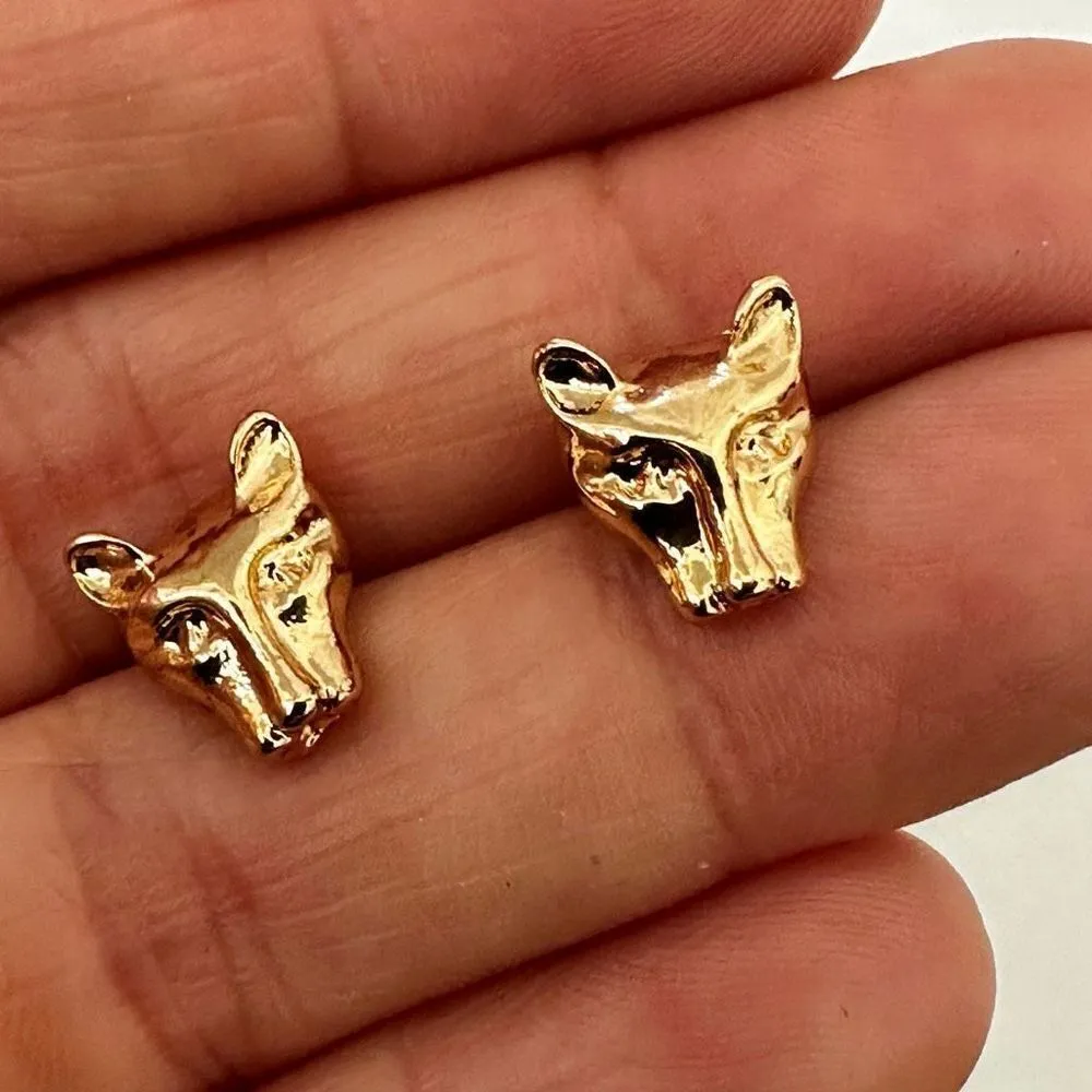 Wolf/dog gold tone post earrings - Image 2