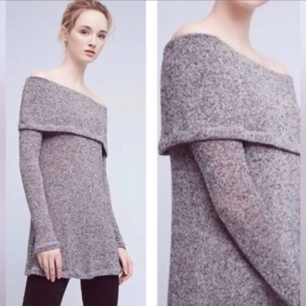 Anthropologie Eri + Ali Naples Off The Shoulder Knit Tunic in Gray Black NWT Ext - Image 2