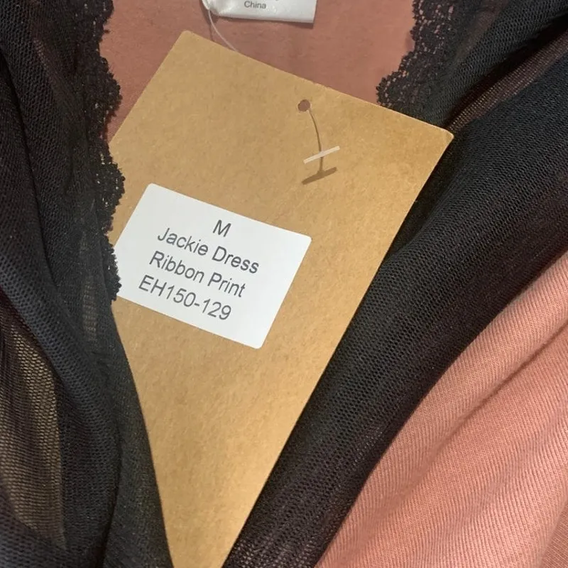 Effies Heart Fit Flare Jackie Dress Ribbon Print Bowtie Size Medium Pink - Image 8