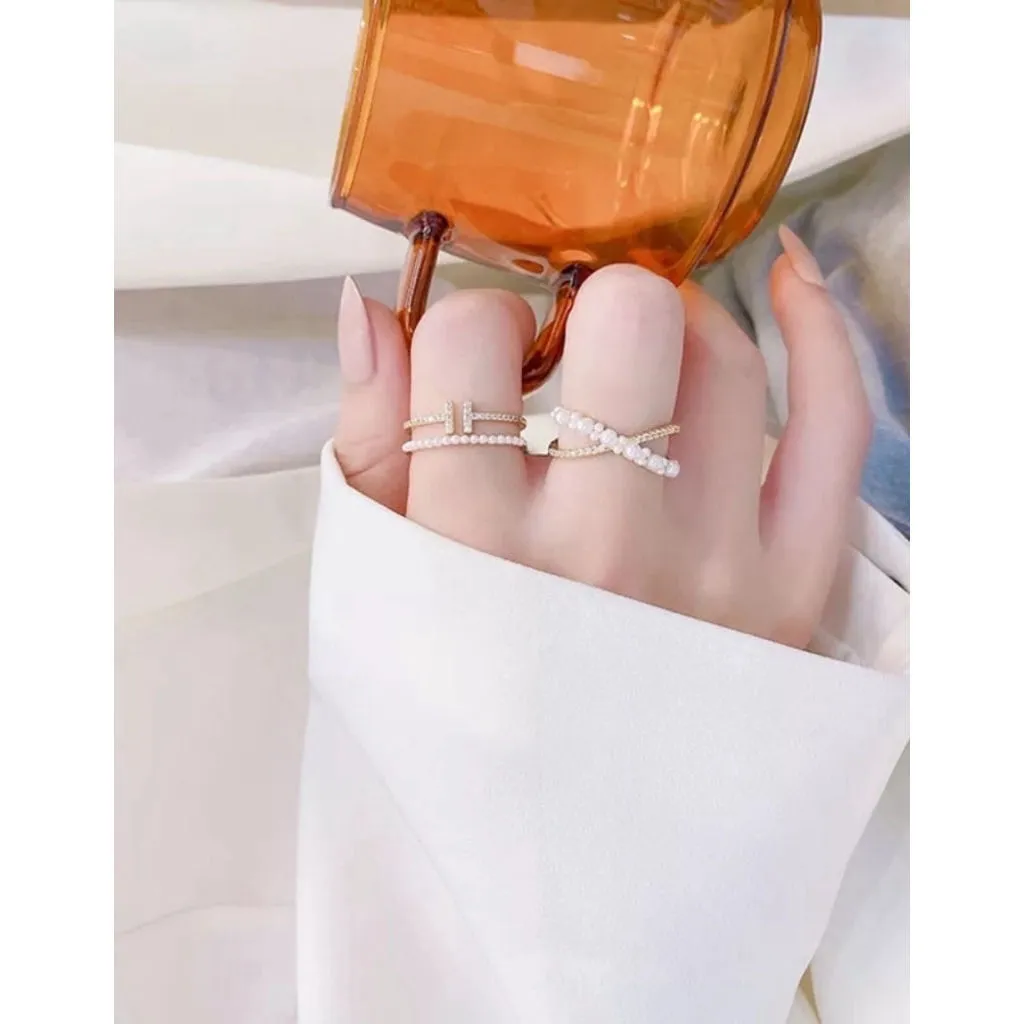 NEW‎ Dainty Women's 14k Gold Filled Bar Pearl Ring, Adjustable - Image 6