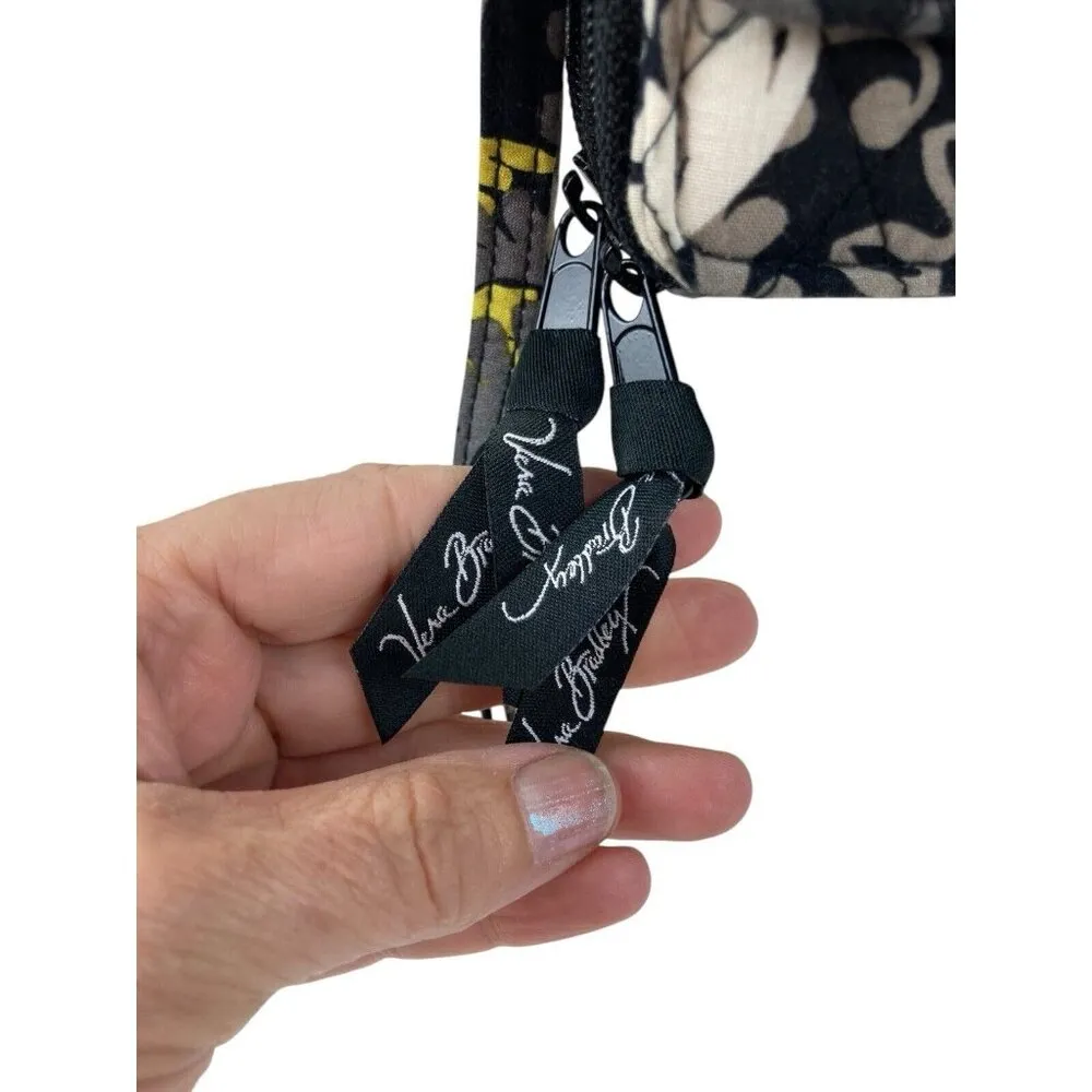 *Vera Bradley Crossbody Quilted Wallet Purse Black Yellow Floral Travel Phone - Image 4