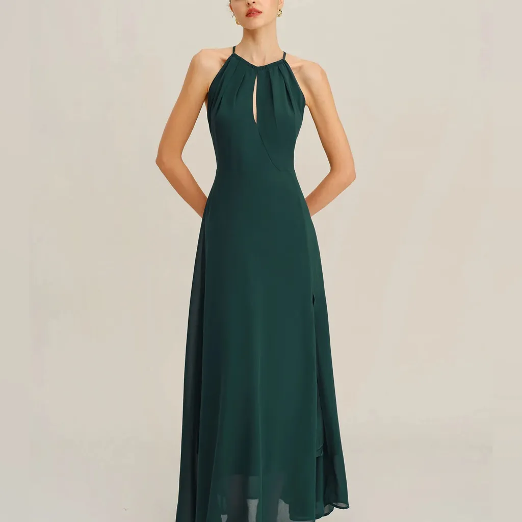 Rihoas Green Chiffon Slit Maxi Dress Size XL - Image 3