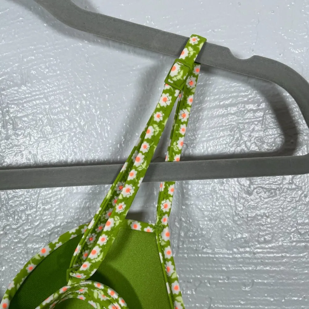 Aerie Women 32B Green White Ditsy Floral Bikini Top Underwire Lightly Lined Swim - Image 6