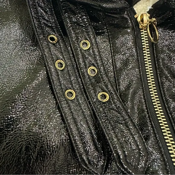 Jonathan Simkhai Black‎ Vegan Leather Sherpa Aviator Jacket XS Black - Image 14