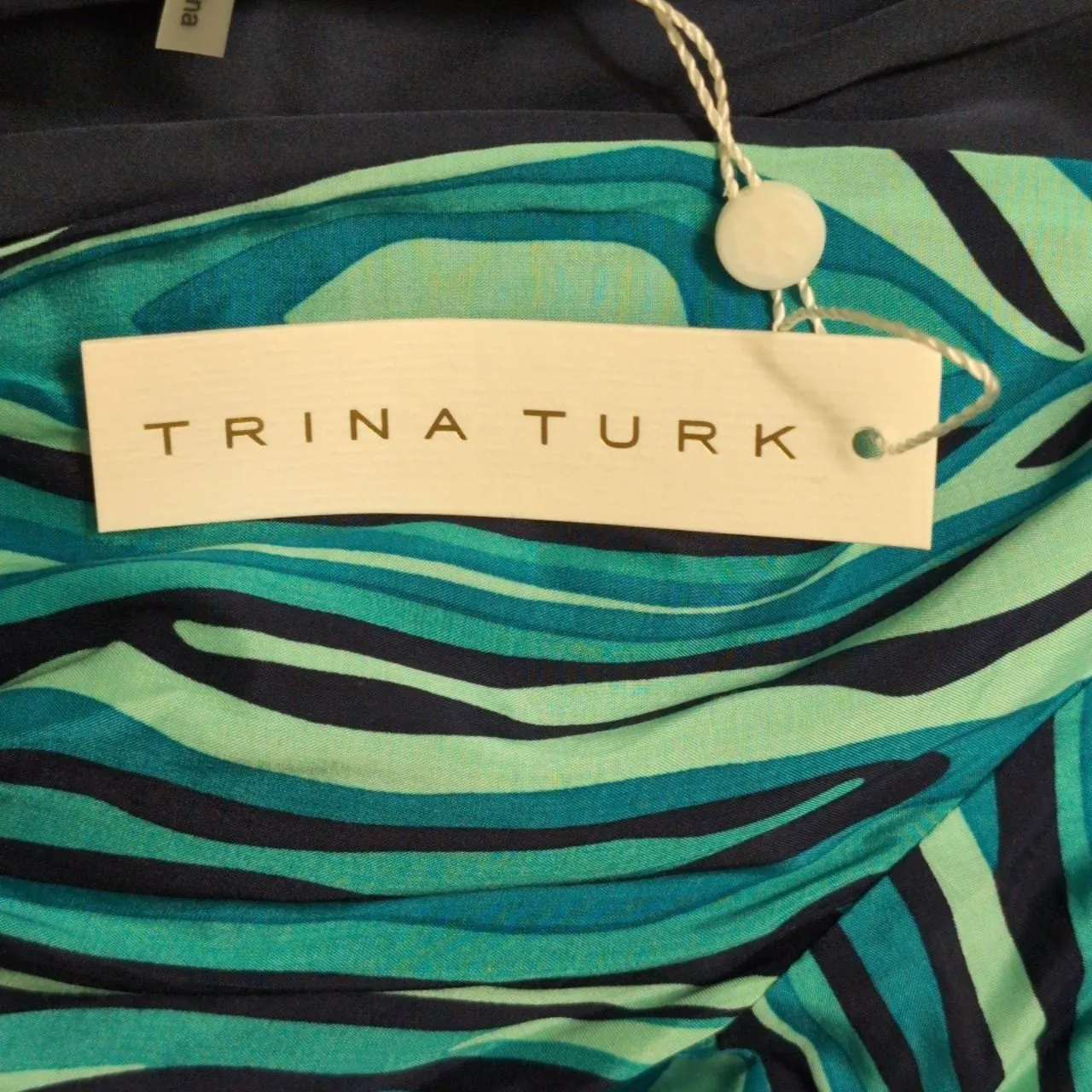 NWT Trina Turk Planetary 2 Abstract-Print Faux-Wrap Dress Wavy Blue Teal V-Neck - Image 6