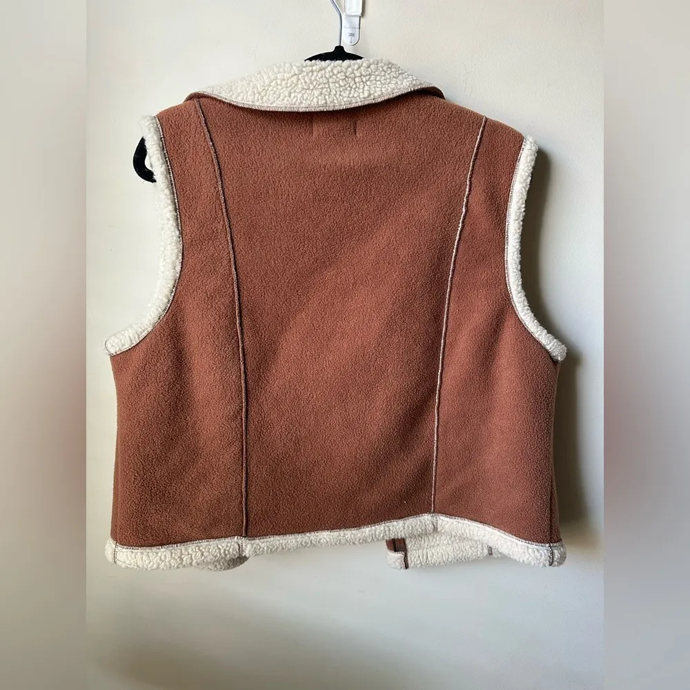 Womens Barrage Authentic Brown/ Cream Fleece Like Full Zip Up Vest Size XL - Image 4