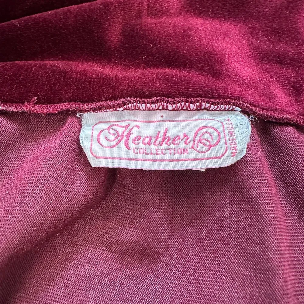 Vintage Velour Dressing Gown Sleepwear 1970s Zips Medium Heather Collection Red - Image 8