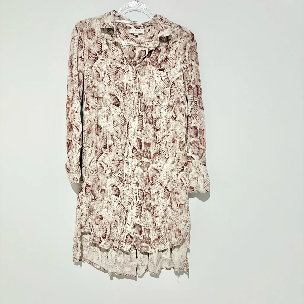Habitual Rae Snake Print Button Front Shirtdress tan beige size XS - Image 3