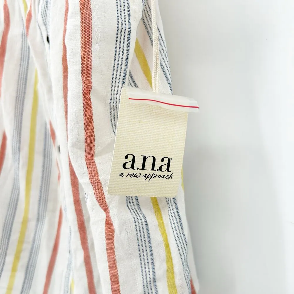 NWT A.N.A Womens Summer Beach Cotton Button Front Striped Tank Top XS Multicolor - Image 4