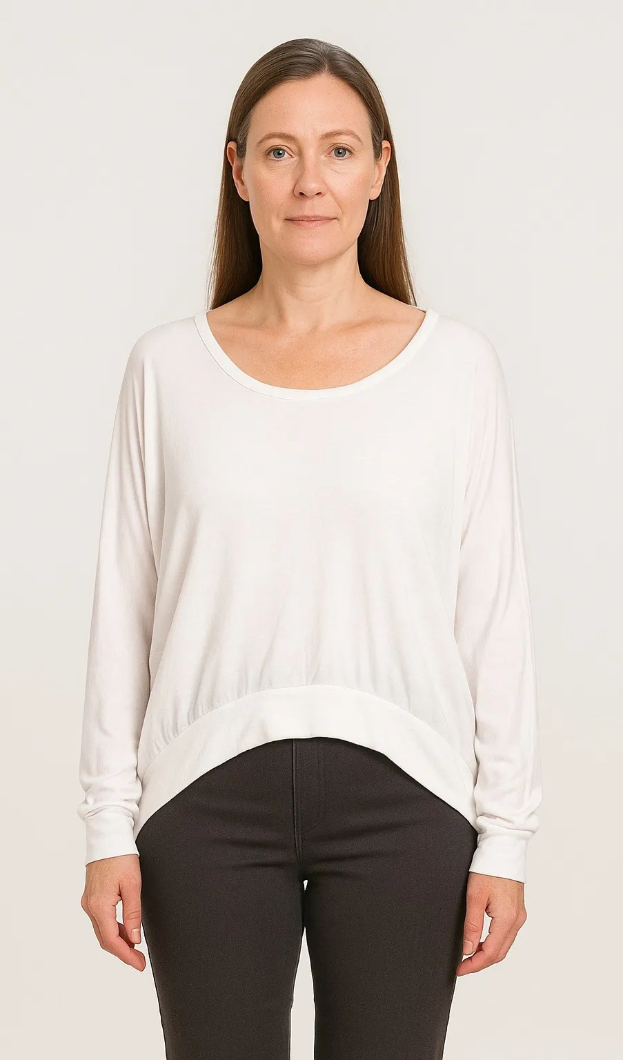 Michael Stars White Long Sleeve Top Hi Lo Hem Relaxed "One Size Fits Most" - Image 1