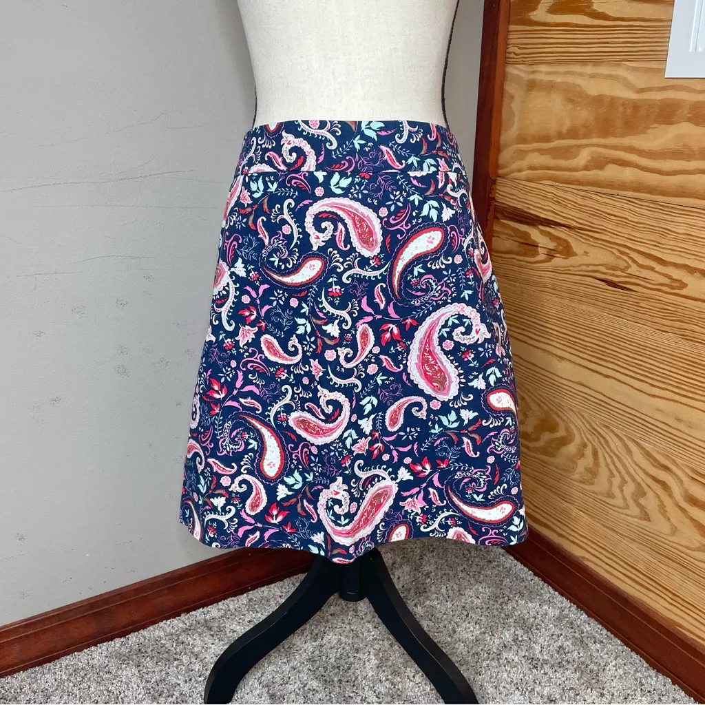 Talbots Paisley Watercolor Canvas A-Line Skirt Multicolor Navy Blue 12 Preppy - Image 2