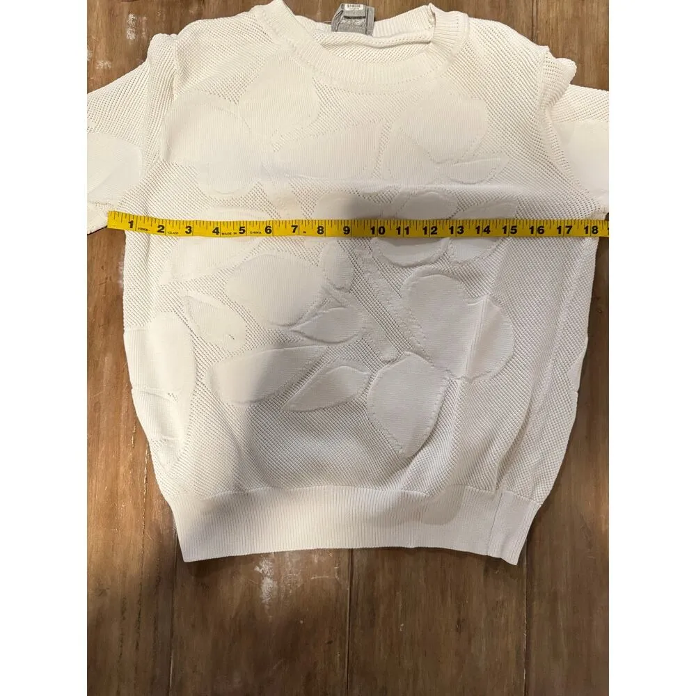 GREY Jason Wu Textured 3D Floral Knit Sweater Cream Ivory Women’s Size S White - Image 9