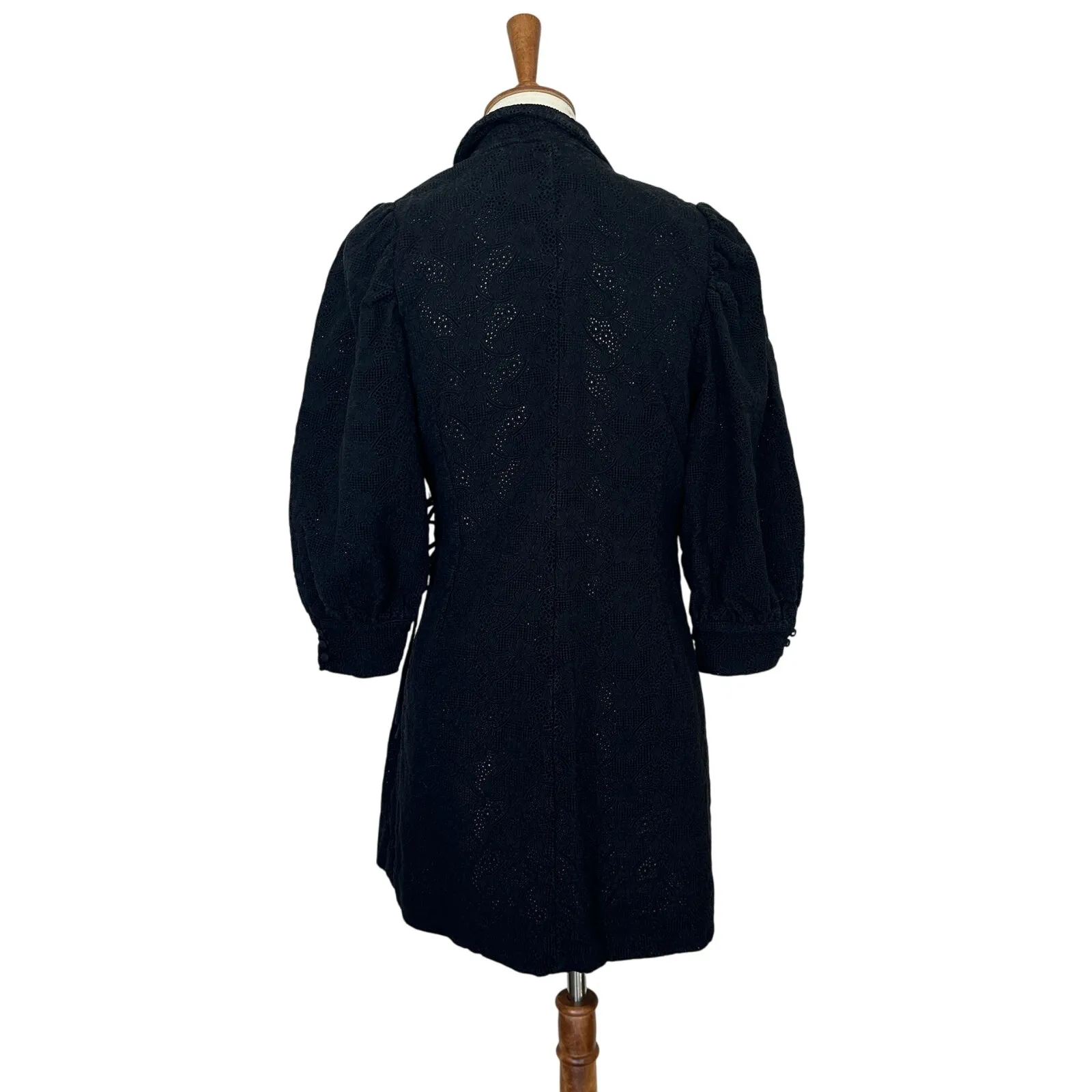 Hofmann Copenhagen Lace Wrap Mini Dress SMALL Designer Puff Sleeve Cottage $480 Black - Image 7