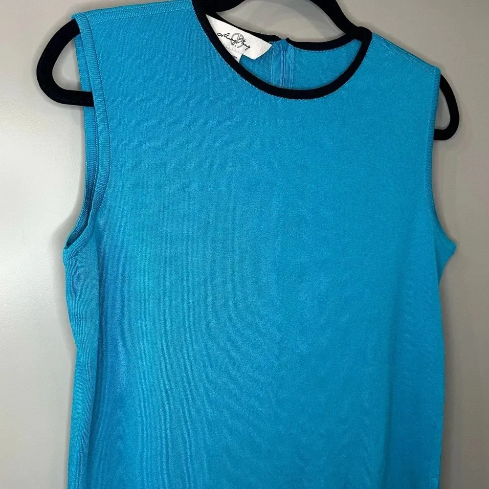 Ming Wang‎ Slinky Knit Tank Top Turquoise Blue Round Neck Pullover Shirt Size M - Image 2