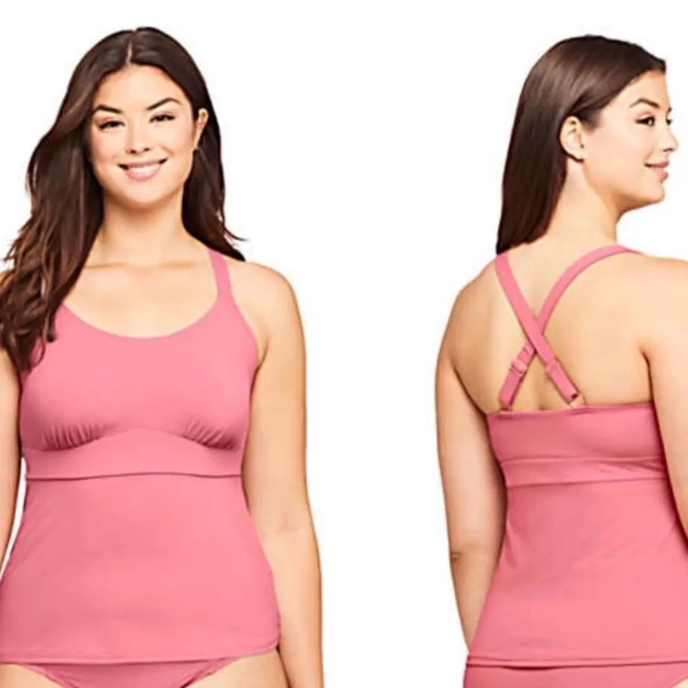 Lands’ End Dusty Rose Criss Cross Straps Tankini Swim Top Plus Size 22W - Image 2