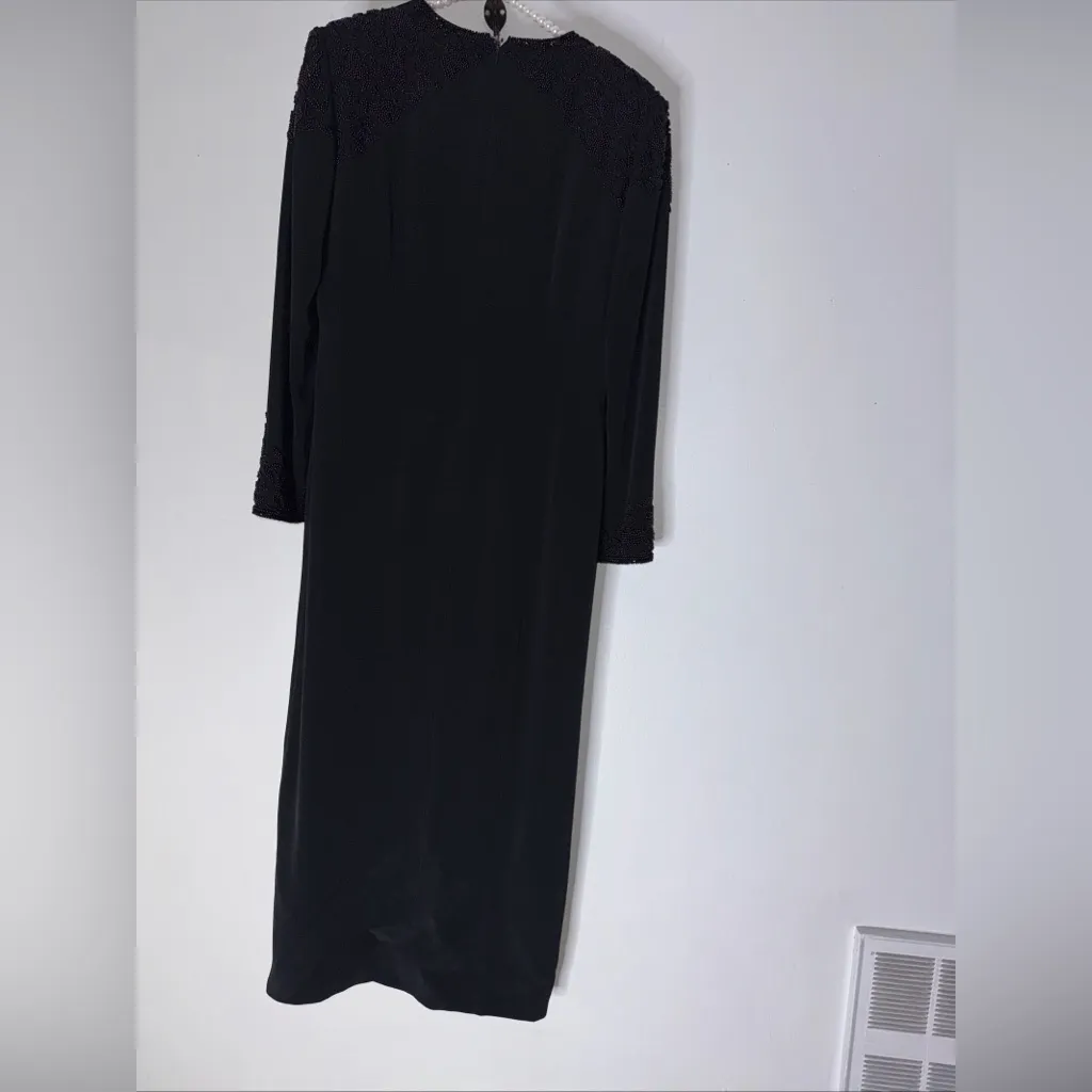 vintage oleg cassini black tie dress Black Beaded‎ Evening Gown Size 10 - Image 8