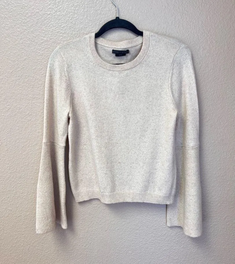 Alice + Olivia Parson Crewneck Bell-Sleeve Cashmere Blend Knit Sweater Size M - Image 2