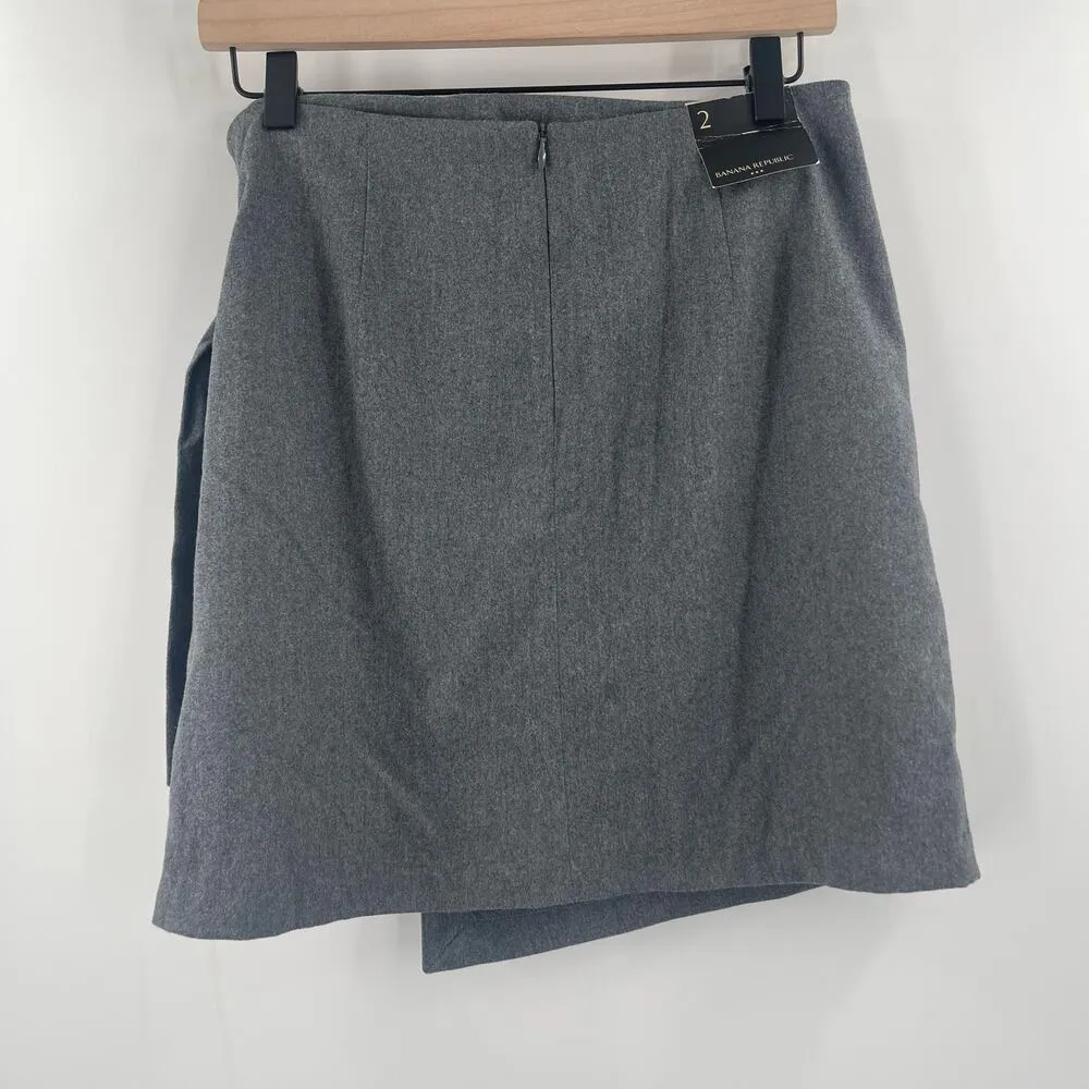 BANANA REPUBLIC Skirt Size 2 Flannel Faux Wrap Light Gray NWT A-Line Mini Preppy - Image 3