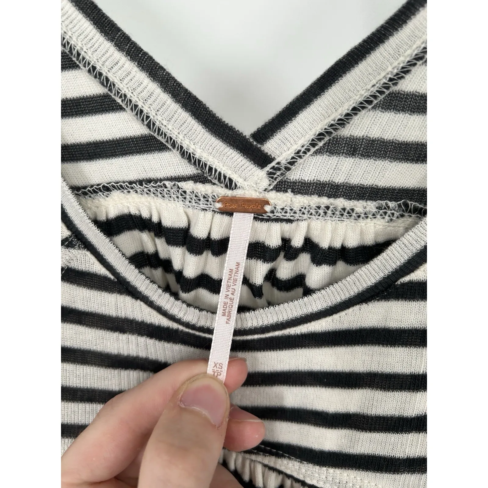 Free People  Jojo Striped Top Basic Swing Shift Cap Sleeve‎ Black White Size XS - Image 4