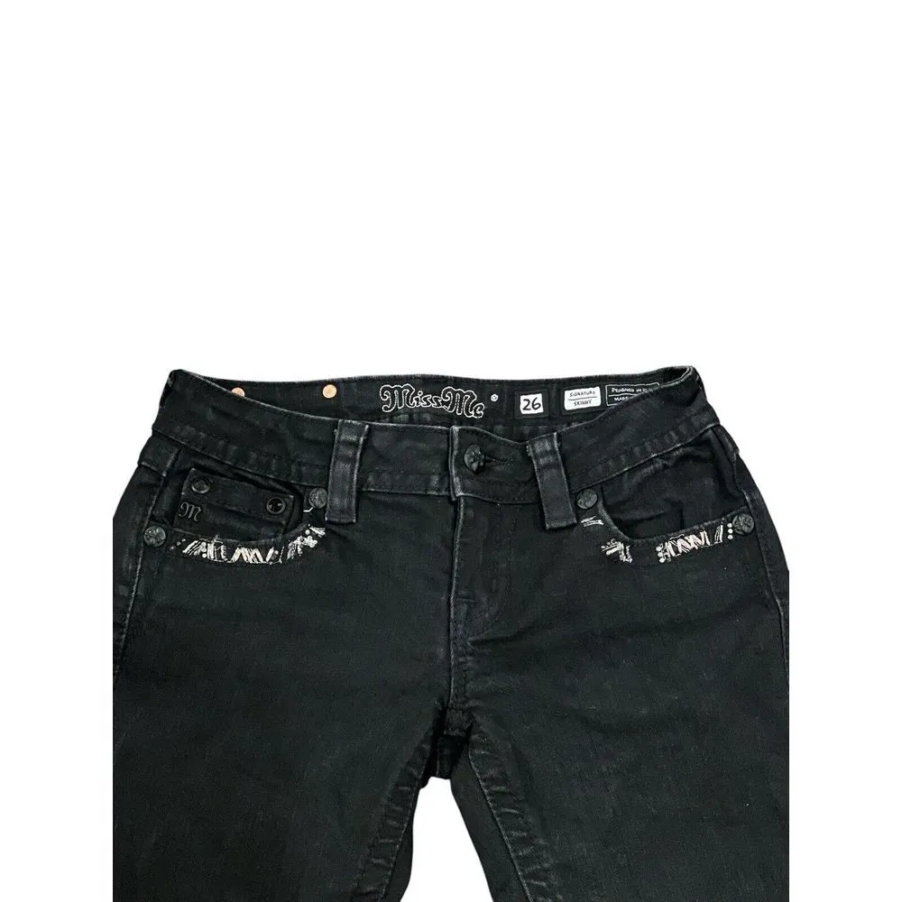 Miss Me Black Skinny Jeans JE840352R Angel Wings Womens Bling Pocket Size‎ 26 - Image 3