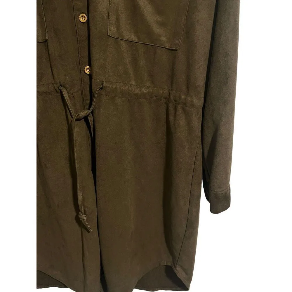 36.5 Shirt Dress Women Medium Forrest Green Faux Suede Button Up Long Sleeve - Image 5