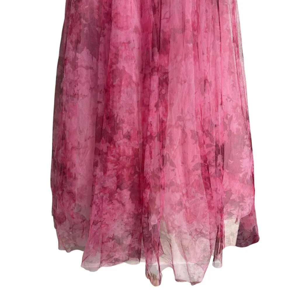 ML Monique Lhuillier Pink Tulle Pleated Sleeveless Cocktail Midi Dress 8 - Image 9