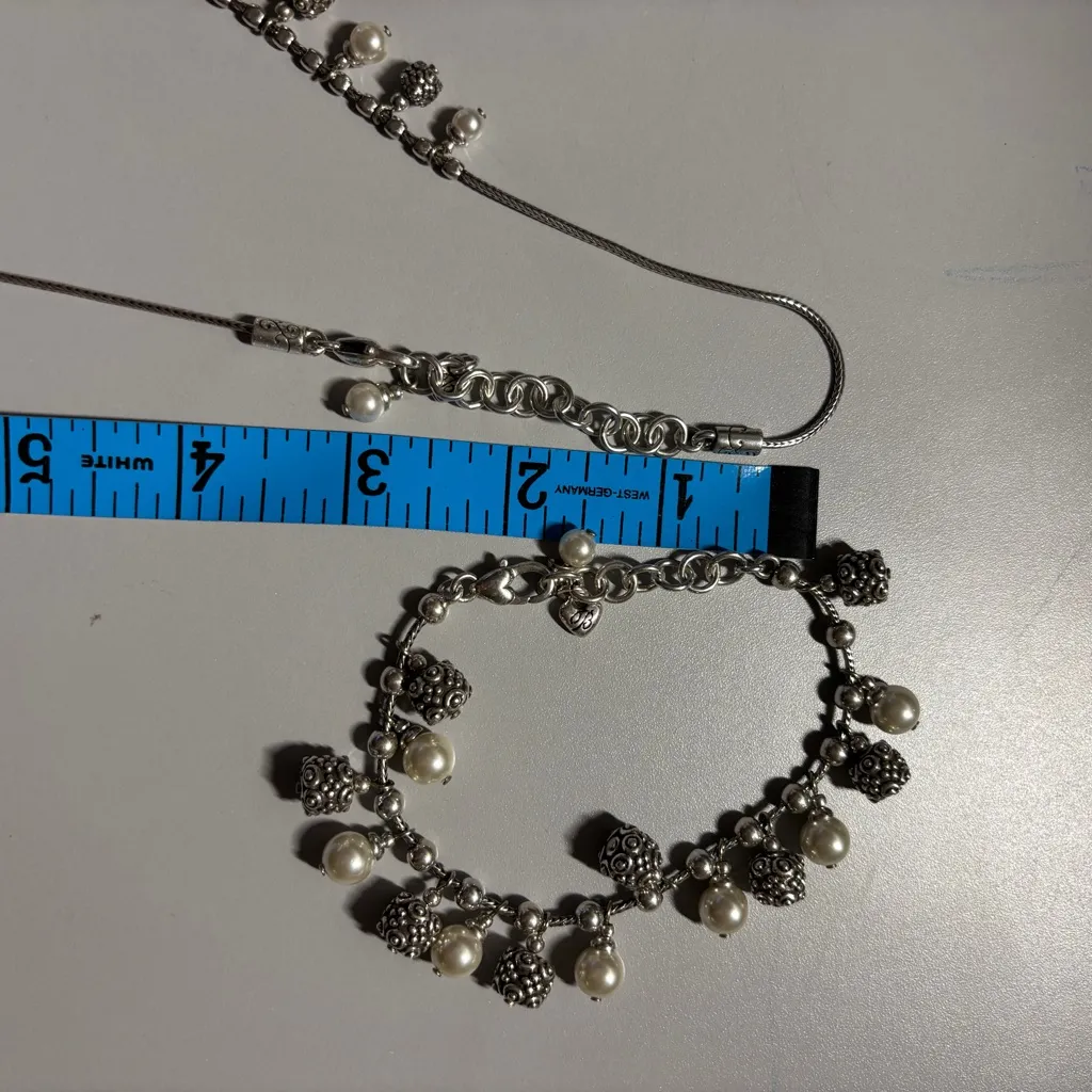 Brighton Vintage Sophisticate Silver Pearl Necklace Bracelet Jewelry Set Collar - Image 11