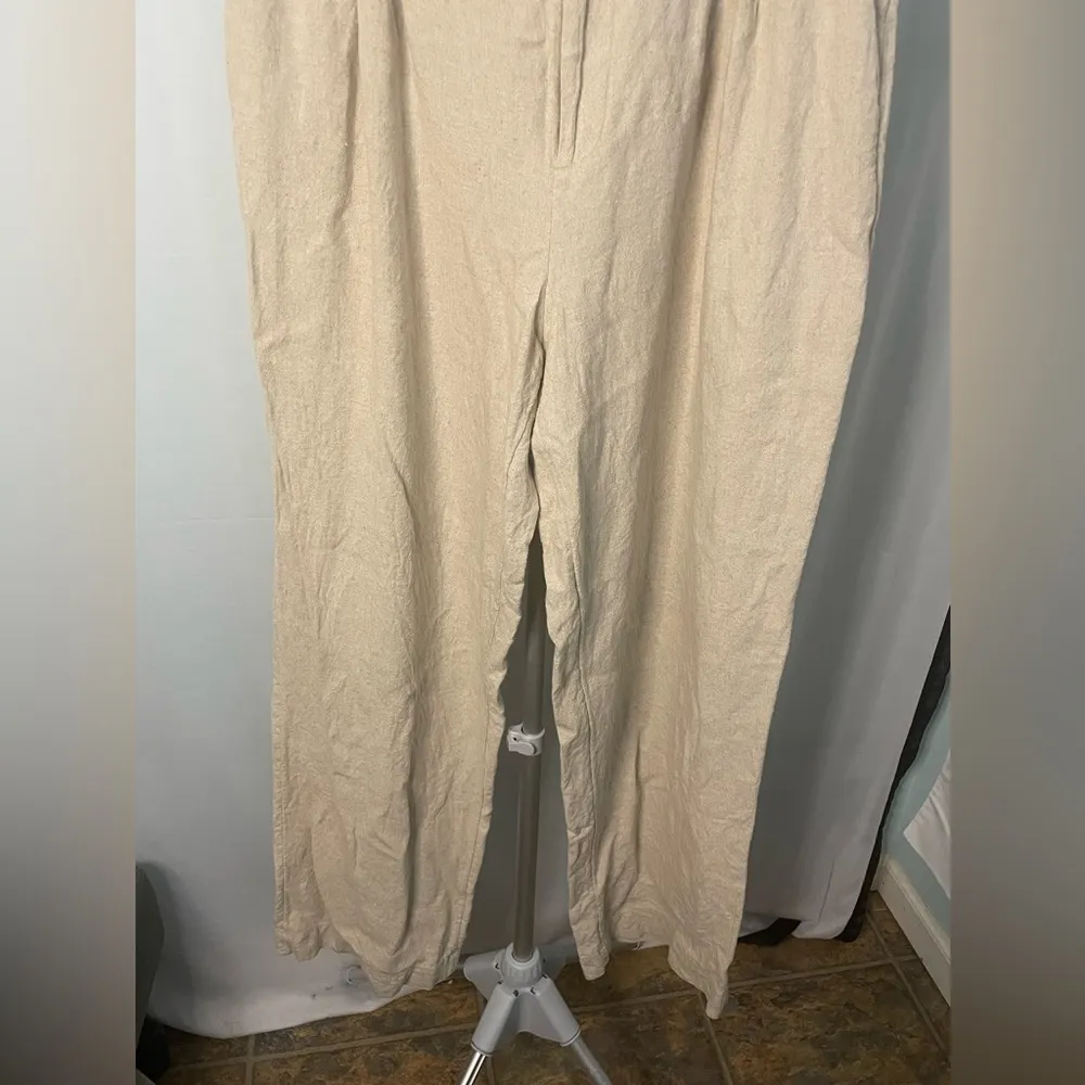 A New Day Linen Blend Wide Leg Pleated Pants High Waist Casual Trousers khaki 10 - Image 3
