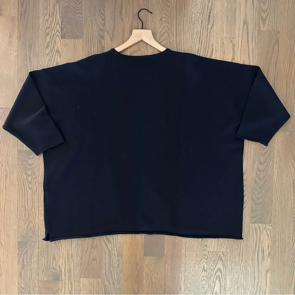 Eskandar Raw Edge Bateau Neck Oversize Merino Wool Sweater in Navy Blue Size 1/M Size M - Image 6