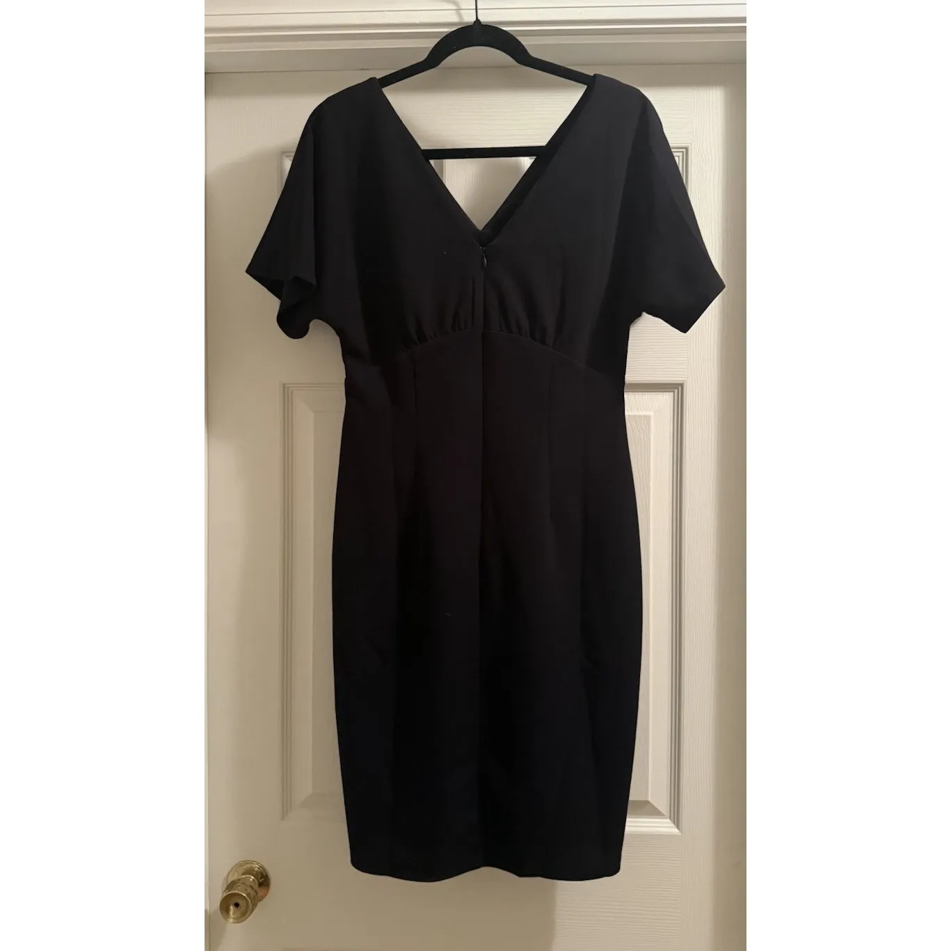 Donna Morgan Black V Neck Short Sleeve Empire Waist Sheath Midi Dress Sz 6 NWOT! - Image 4