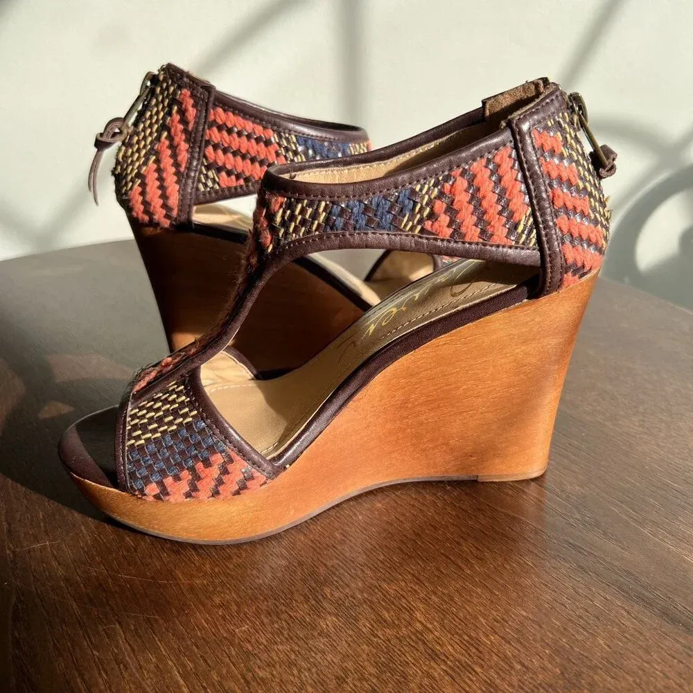 ROWEN Womens Woven Red & Blue Wedge Sandals Size 6‎ With Back Zipper Closure - Image 6