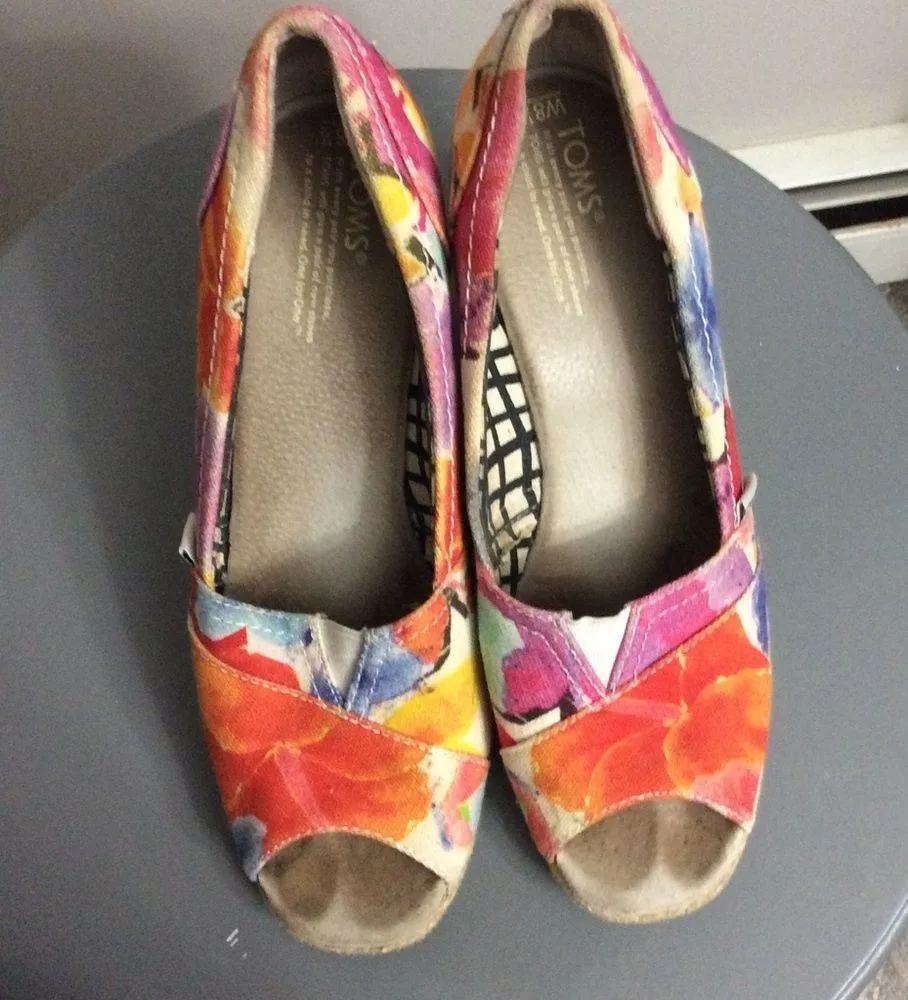 Toms Floral Canvas Peek Toe Wedges - Image 4