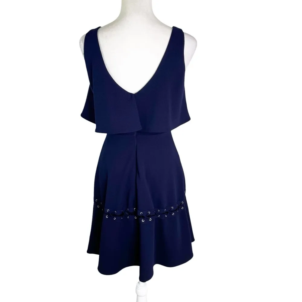 NWT Belle Badgley Mischka Fiona Dress Navy Blue Ruffle Sleeveless Size 0 - Image 5